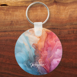 Personalized Colourful Sunset on Sea Alcohol Ink Keychain