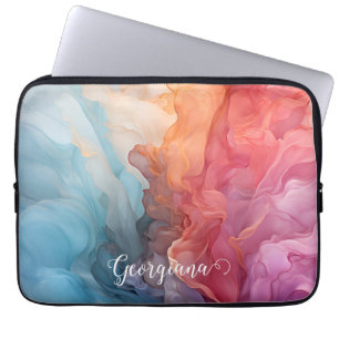 Personalized Colourful Sunset on Sea Alcohol Ink Laptop Sleeve
