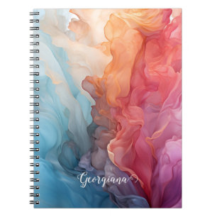 Personalized Colourful Sunset on Sea Alcohol Ink Notebook
