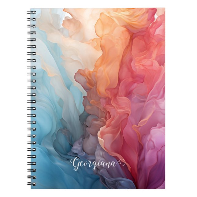 Personalized Colourful Sunset on Sea Alcohol Ink Notebook (Front)