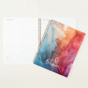 Personalized Colourful Sunset on Sea Alcohol Ink Planner