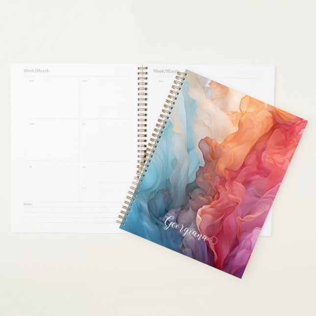 Personalized Colourful Sunset on Sea Alcohol Ink Planner (Display)