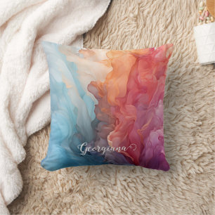 Personalized Colourful Sunset on Sea Alcohol Ink Throw Pillow