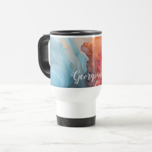 Personalized Colourful Sunset on Sea Alcohol Ink Travel Mug