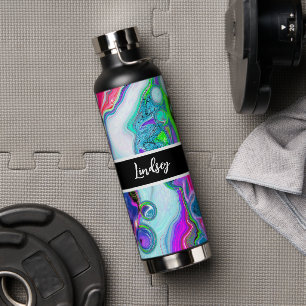 Personalized Colourful Swirls Marble Fluid Art Water Bottle