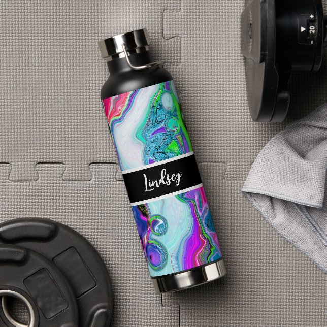 Personalized Colourful Swirls Marble Fluid Art     Water Bottle (Gym)