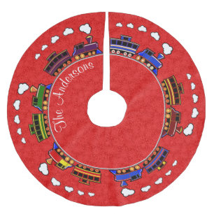 Personalized Colourful Toy Trains Brushed Polyester Tree Skirt