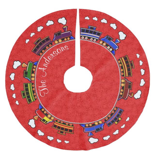 Personalized Colourful Toy Trains Brushed Polyester Tree Skirt (Front)