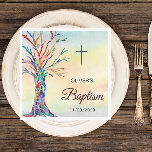 Personalized Colourful Tree Baptism Christening Napkin