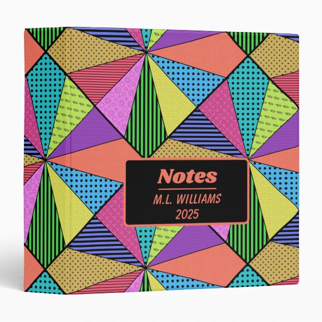 Personalized Colourful Triangle Pattern Binder (Front/Spine)