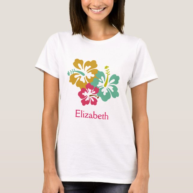 Personalized Colourful Tropical Hibiscus Flowers T-Shirt (Front)