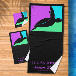 Personalized Colourful Tropical Sea Turtle Family Bath Towel Set