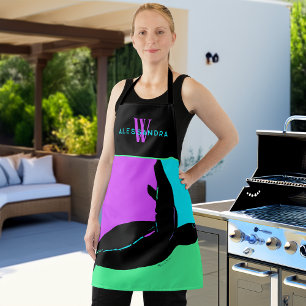 Personalized Colourful Tropical Sea Turtle Monogra Apron