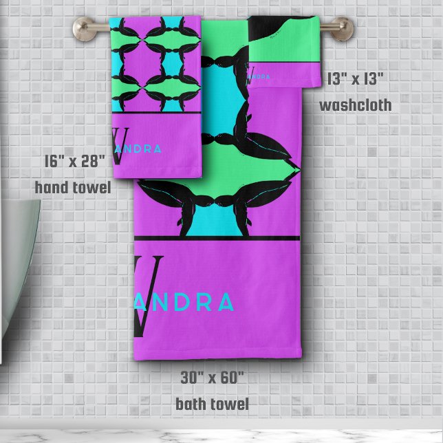 Personalized Colourful Tropical Sea Turtle Monogra Bath Towel Set (Creator Uploaded)