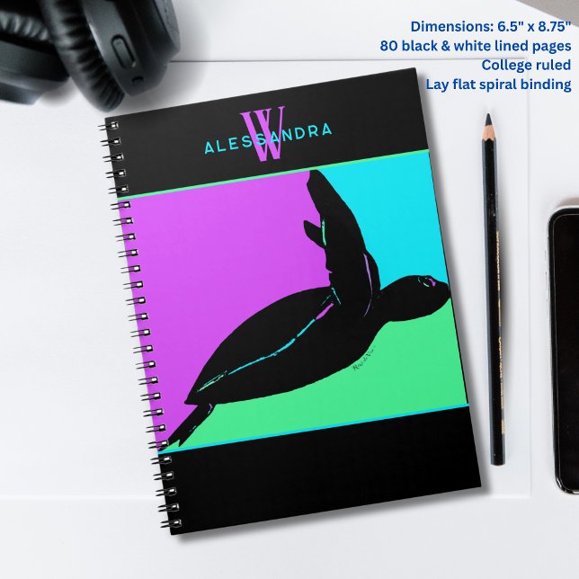 Personalized Colourful Tropical Sea Turtle Monogra Notebook (Creator Uploaded)