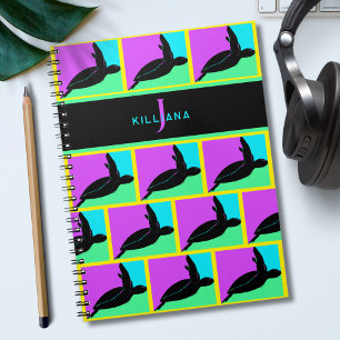 Personalized Colourful Tropical Sea Turtle Monogra Notebook