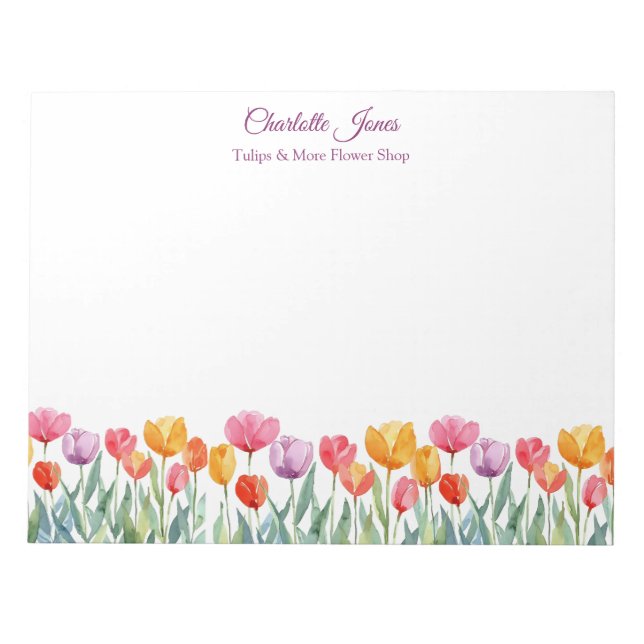 Personalized Colourful Tulips Business Notepad (Front)