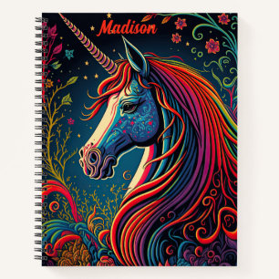 Personalized Colourful Unicorn and Flowers Notebook