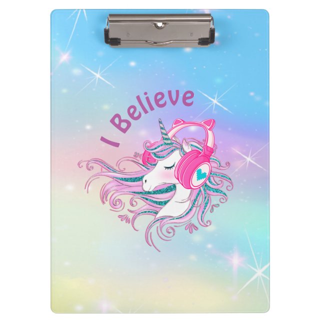 Personalized Colourful Unicorn Cute Clipboard (Front)