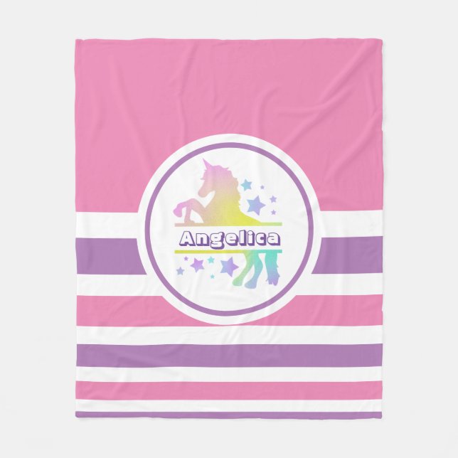 Personalized Colourful Unicorn Fleece Blanket (Front)
