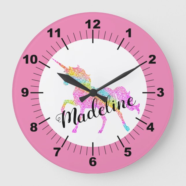Personalized Colourful Unicorn Large Clock (Front)