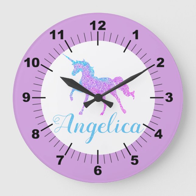 Personalized Colourful Unicorn Large Clock (Front)