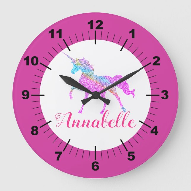Personalized Colourful Unicorn Large Clock (Front)