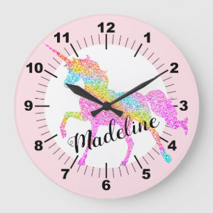 Personalized Colourful Unicorn Large Clock