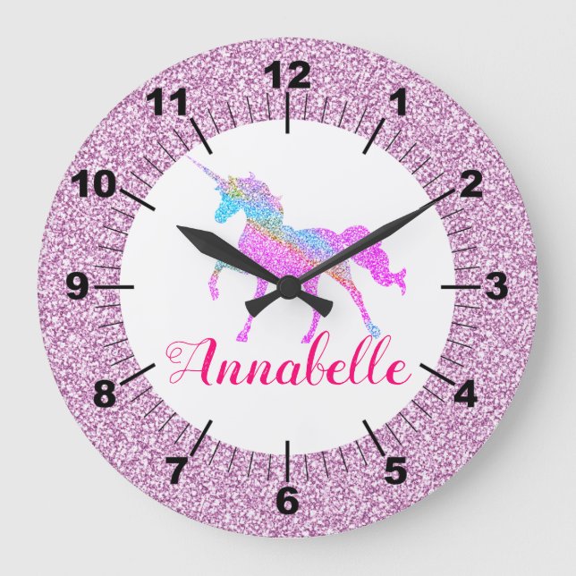 Personalized Colourful Unicorn Large Clock (Front)