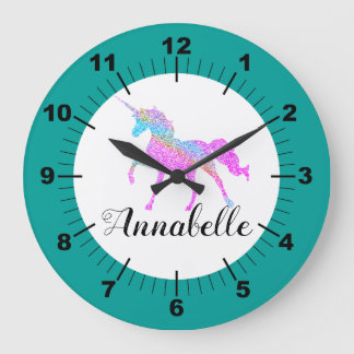 Personalized Colourful Unicorn Large Clock
