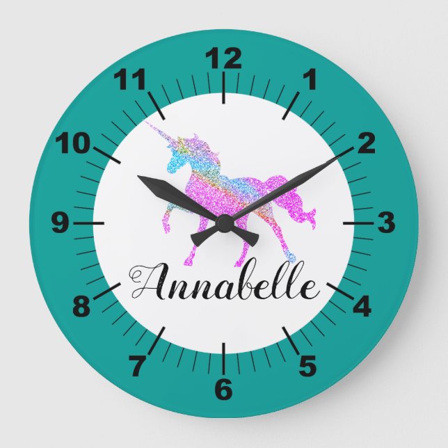 Personalized Colourful Unicorn Large Clock (Front)