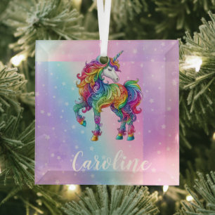 Personalized Colourful unicorn magic  Glass Ornament