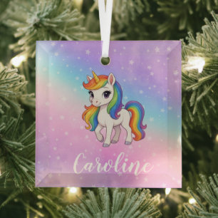 Personalized Colourful unicorn magic Glass Ornament