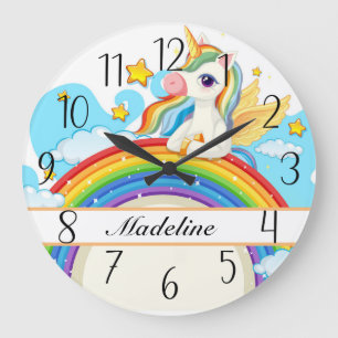 Personalized Colourful Unicorn & Rainbow Large Clo Clock