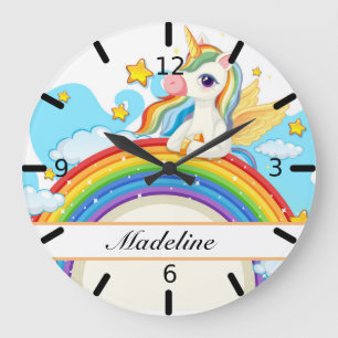 Personalized Colourful Unicorn & Rainbow Large Clock