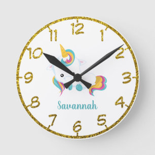 Personalized Colourful Unicorn Round Clock
