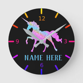 Personalized Colourful Unicorn Round Clock