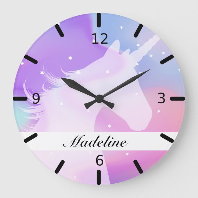 Personalized Colourful Unicorn Silhouette Large Clock (Front)