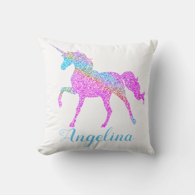 Personalized Colourful Unicorn Throw Pillow (Front)