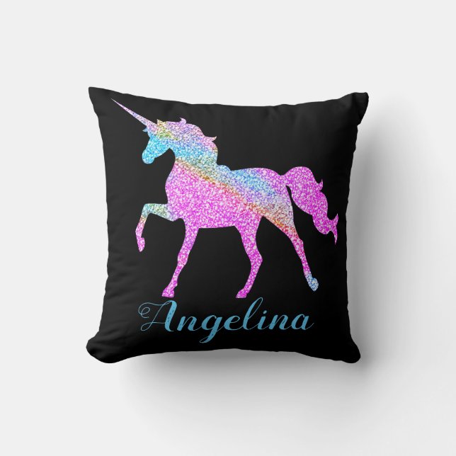 Personalized Colourful Unicorn Throw Pillow (Front)