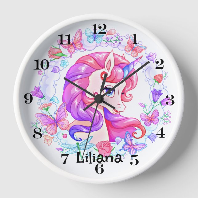 Personalized Colourful Unicorn Wall Clock (Front)