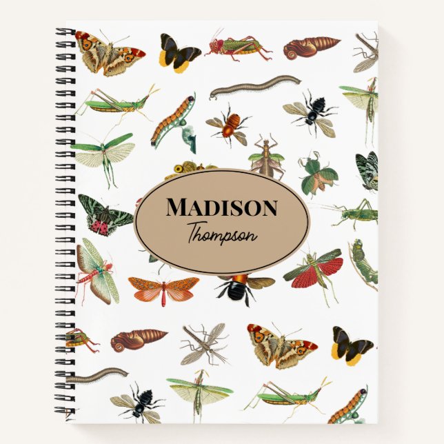 Personalized Colourful Vintage Insect Pattern  Notebook (Front)