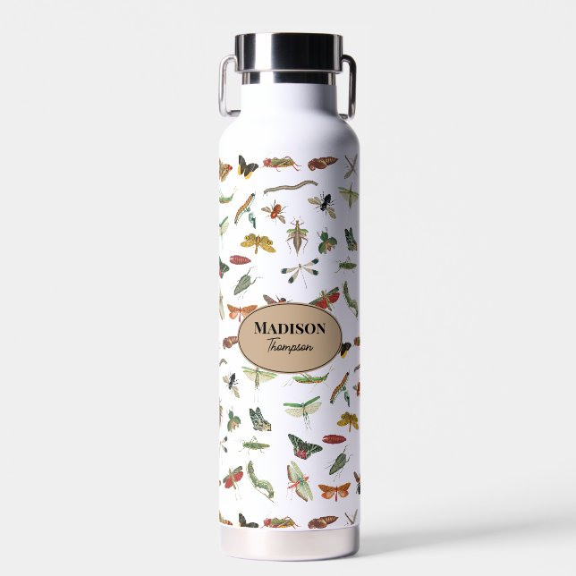 Personalized Colourful Vintage Insect Pattern   Water Bottle (Front)