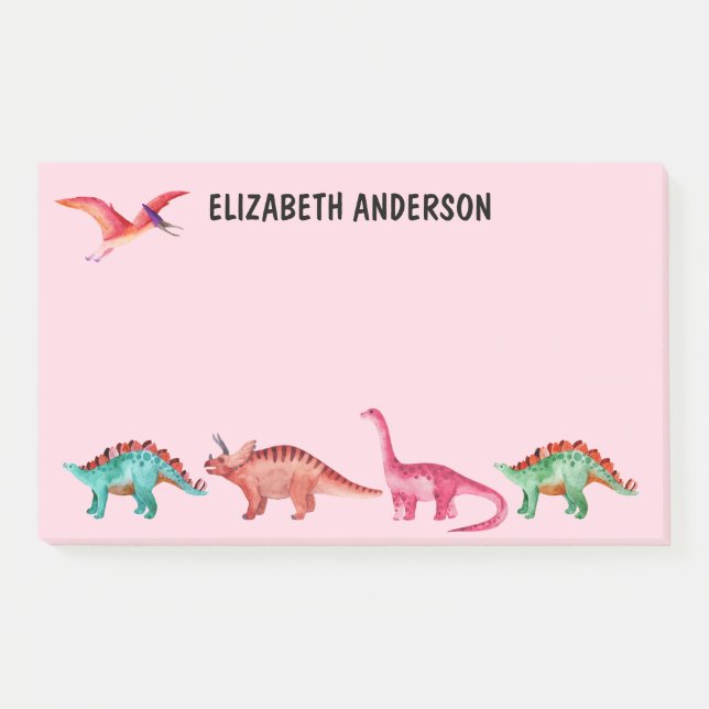 Personalized Colourful Watercolor Dinosaur Girl  Post-it Notes (Front)