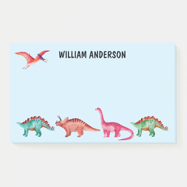 Personalized Colourful Watercolor Dinosaur  Post-it Notes (Front)