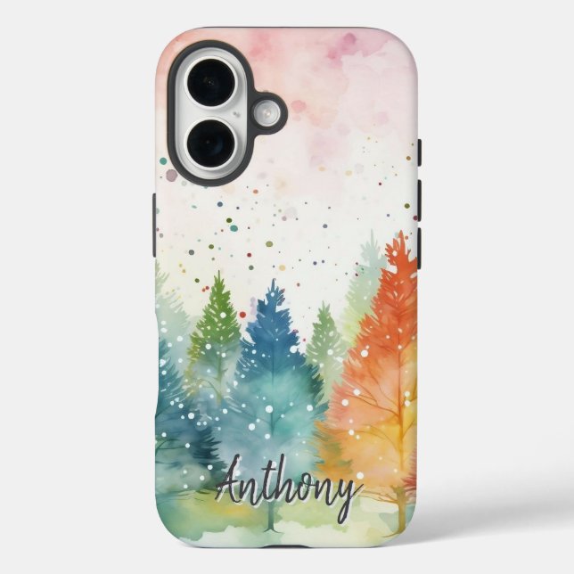 Personalized Colourful Watercolor Forest Phone Cas Case-Mate iPhone Case (Back)