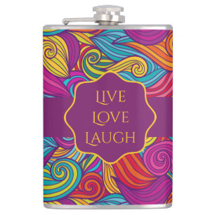 Personalized Colourful Wavy Stripe Swirls Pattern Hip Flask