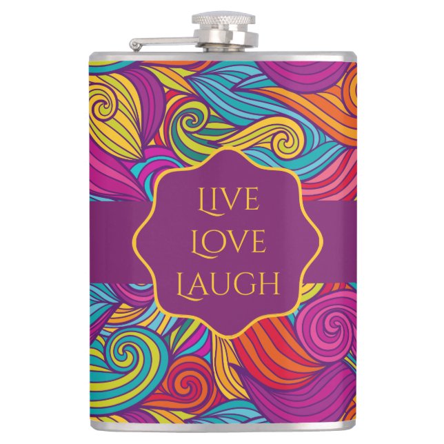 Personalized Colourful Wavy Stripe Swirls Pattern Hip Flask (Front)