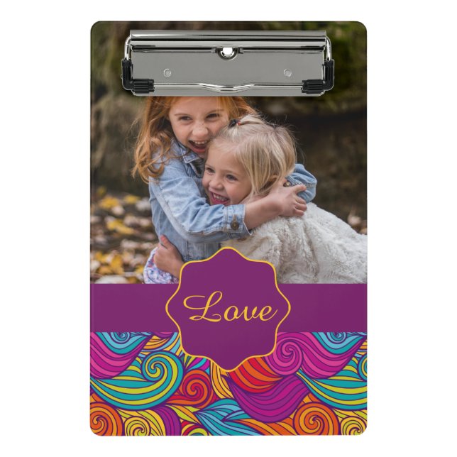 Personalized Colourful Wavy Stripe Swirls Pattern Mini Clipboard (Front)