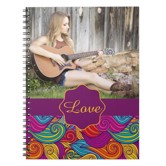 Personalized Colourful Wavy Stripe Swirls Pattern Notebook (Front)